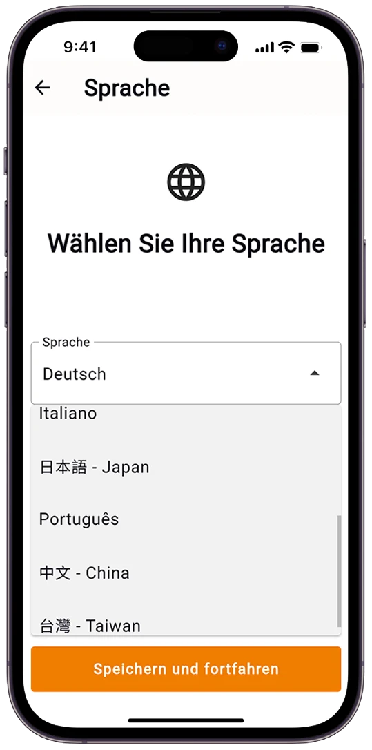 Sprachauswahl in der App
