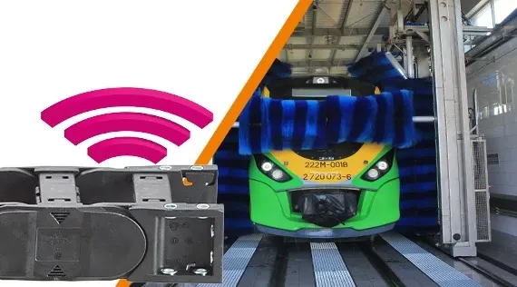 Incorporated energy chain and smart plastics in train-washing station