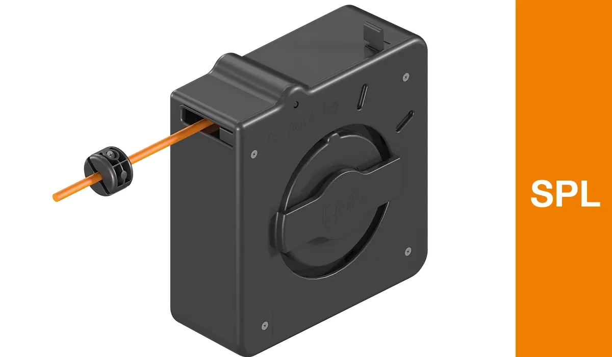 Automatic cable reel e-spool flex mini with retaining spring and locking lever