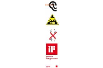 sound, ESD, torsional rigidity, & iF-Design prize symbols