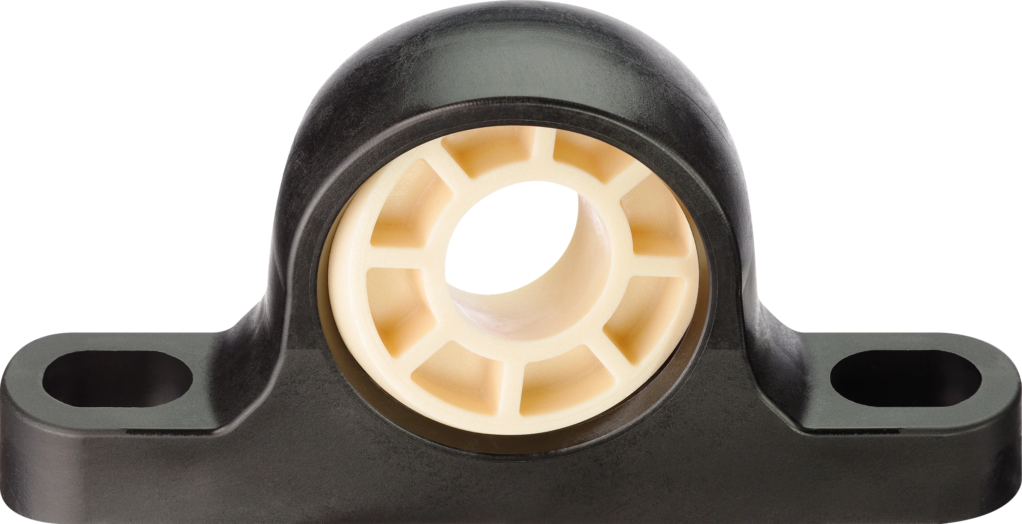 Plastic pillow block bearing with interchangeable spherical ball