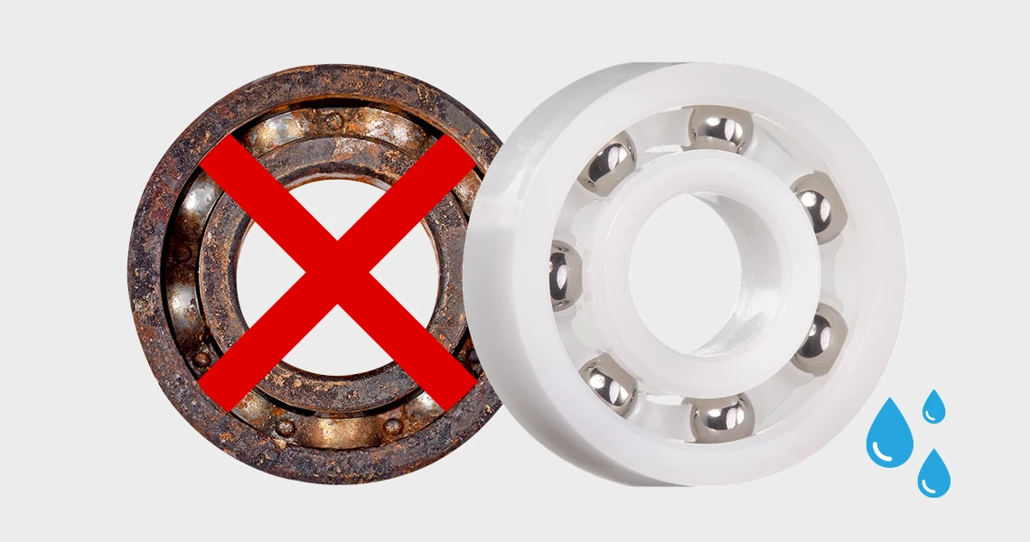 Rustproof ball bearings made of plastic