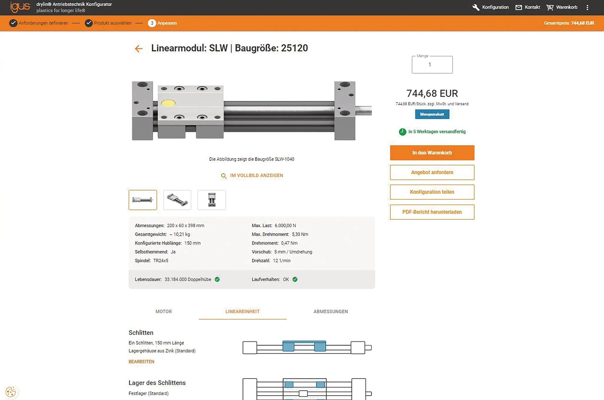 Einsicht in die Konfigurator Oberfläche