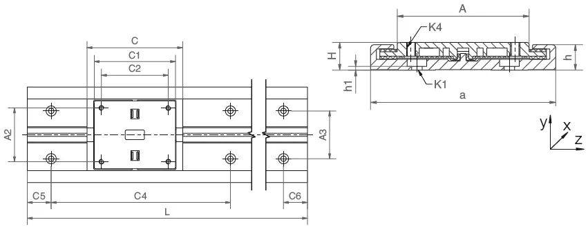 carril drylin® N + dibujo de carro drylin® NW
