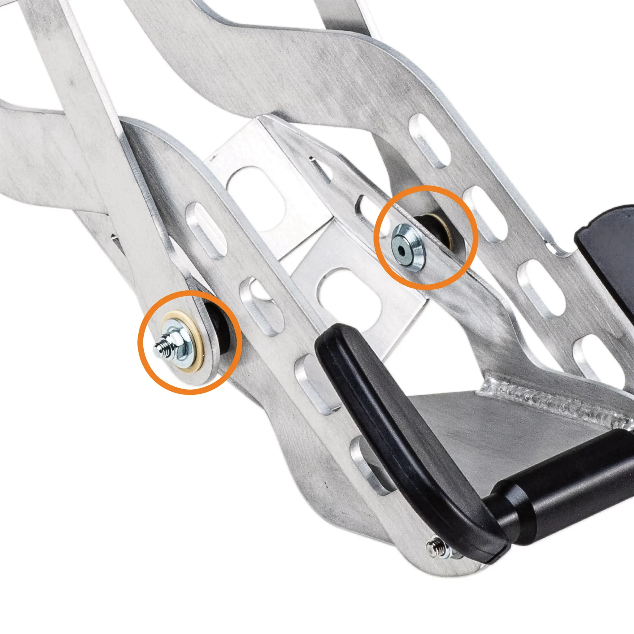 Produktfoto, Nahaufnahme unten, des Doppelmayr Bike Clip mit gekennzeichneten igus Lagerstellen