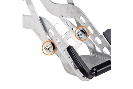 Produktfoto, Nahaufnahme unten, des Doppelmayr Bike Clip mit gekennzeichneten igus Lagerstellen