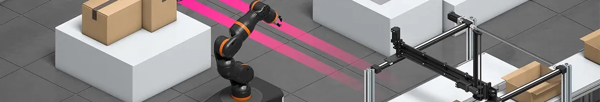 Robots pack goods into boxes