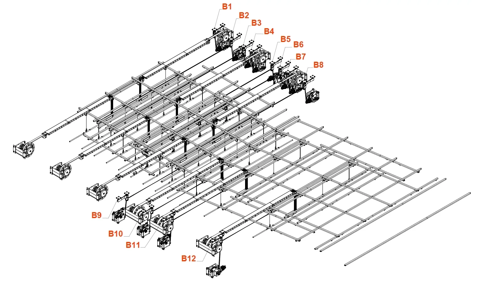 Representação 3D das máquinas do estágio superior