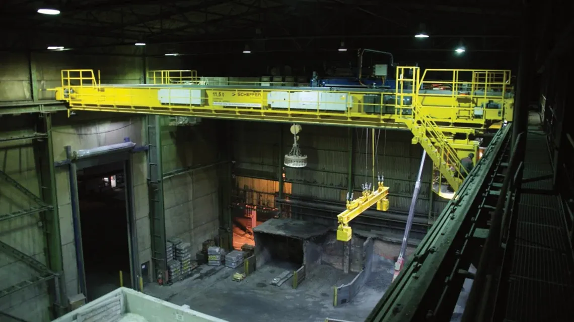 Bridge crane in steelworks