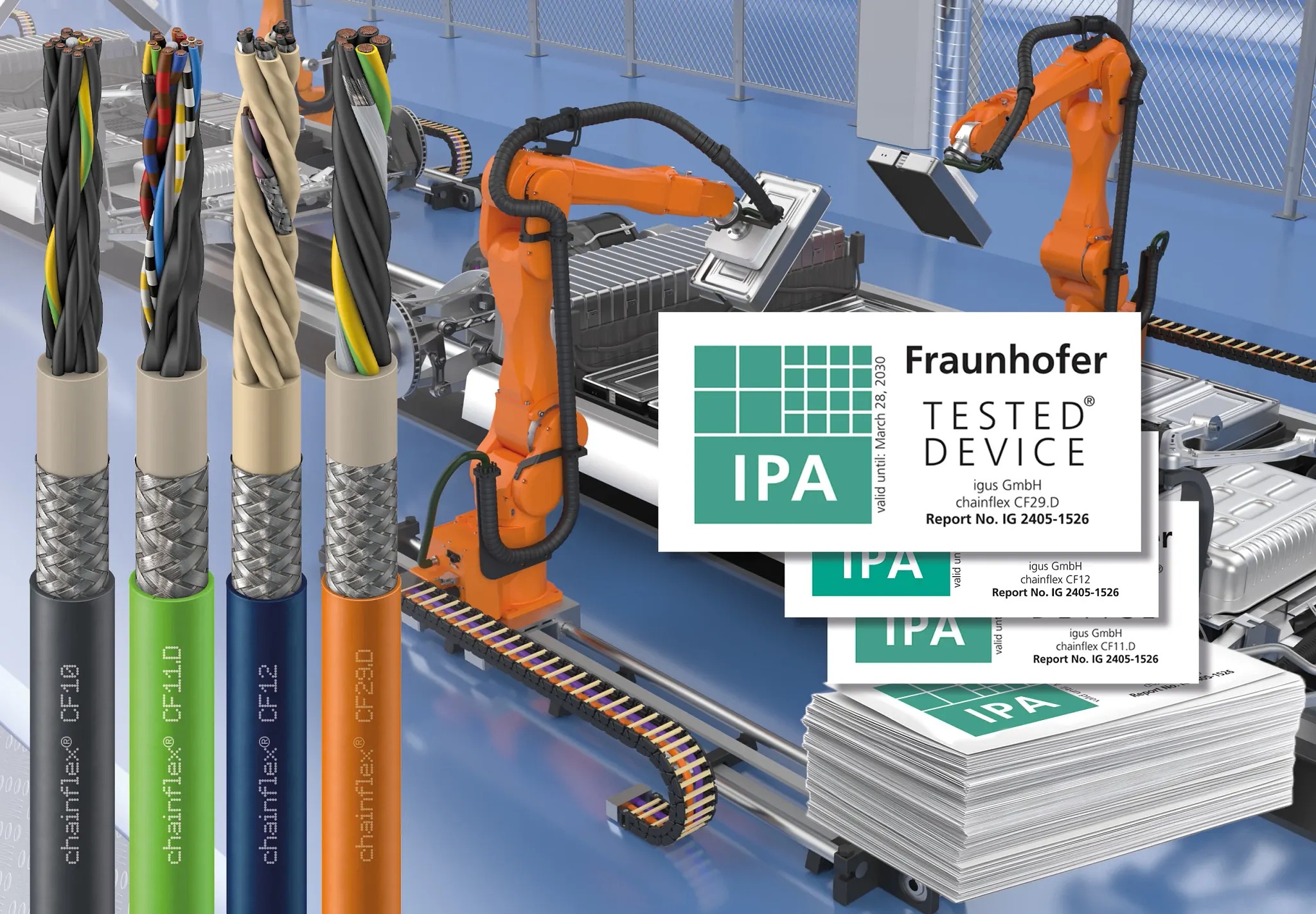 igus qualifiziert als erster Anbieter seine halogenfreien e-ketten TPE-Leitungen für die IPA-Trockenreinraumklassen 4 und 5