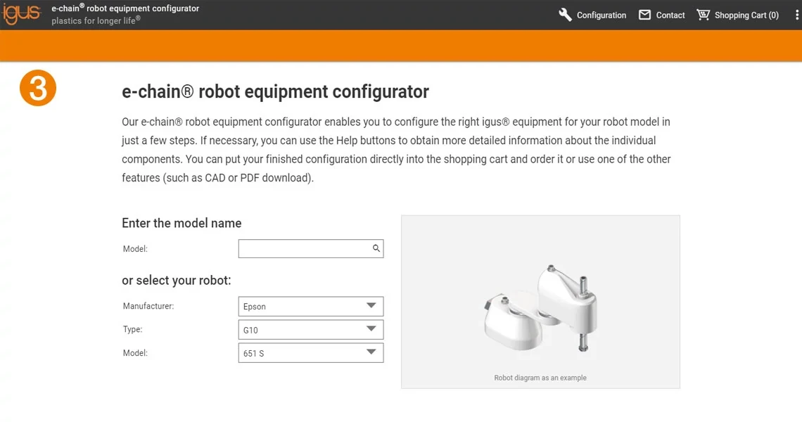 Passo 3 da configuração da solução de cabo SCARA