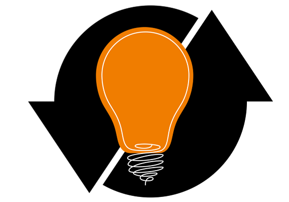 Icon of a light bulb with arrows indicating change