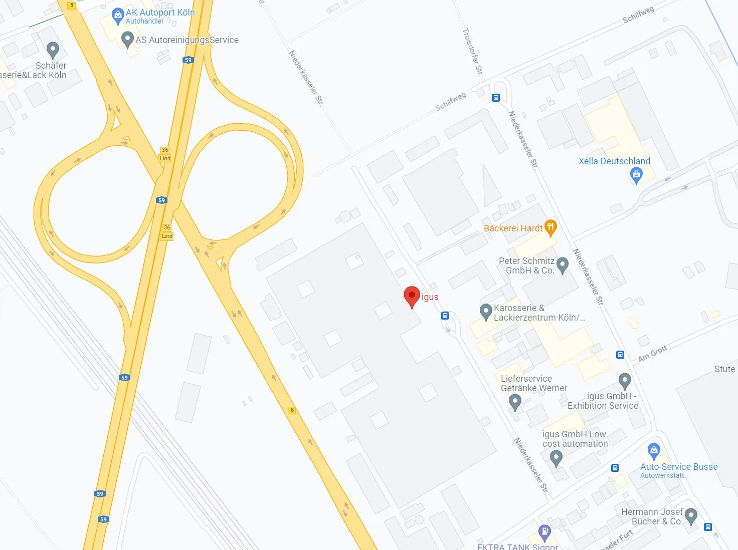Wegbeschreibung zur igus SE & Co. KG in Köln