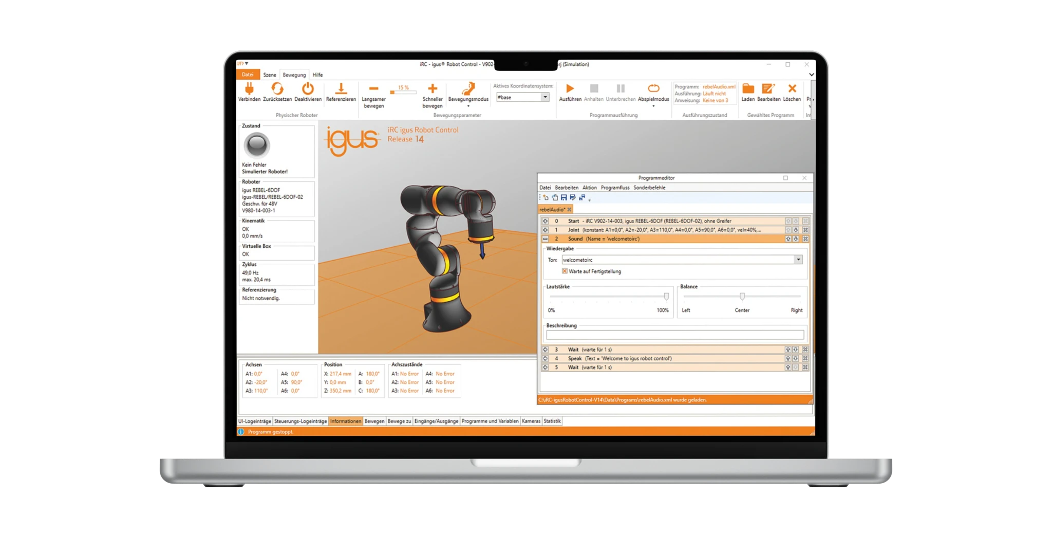 Screenshot of the robot software 