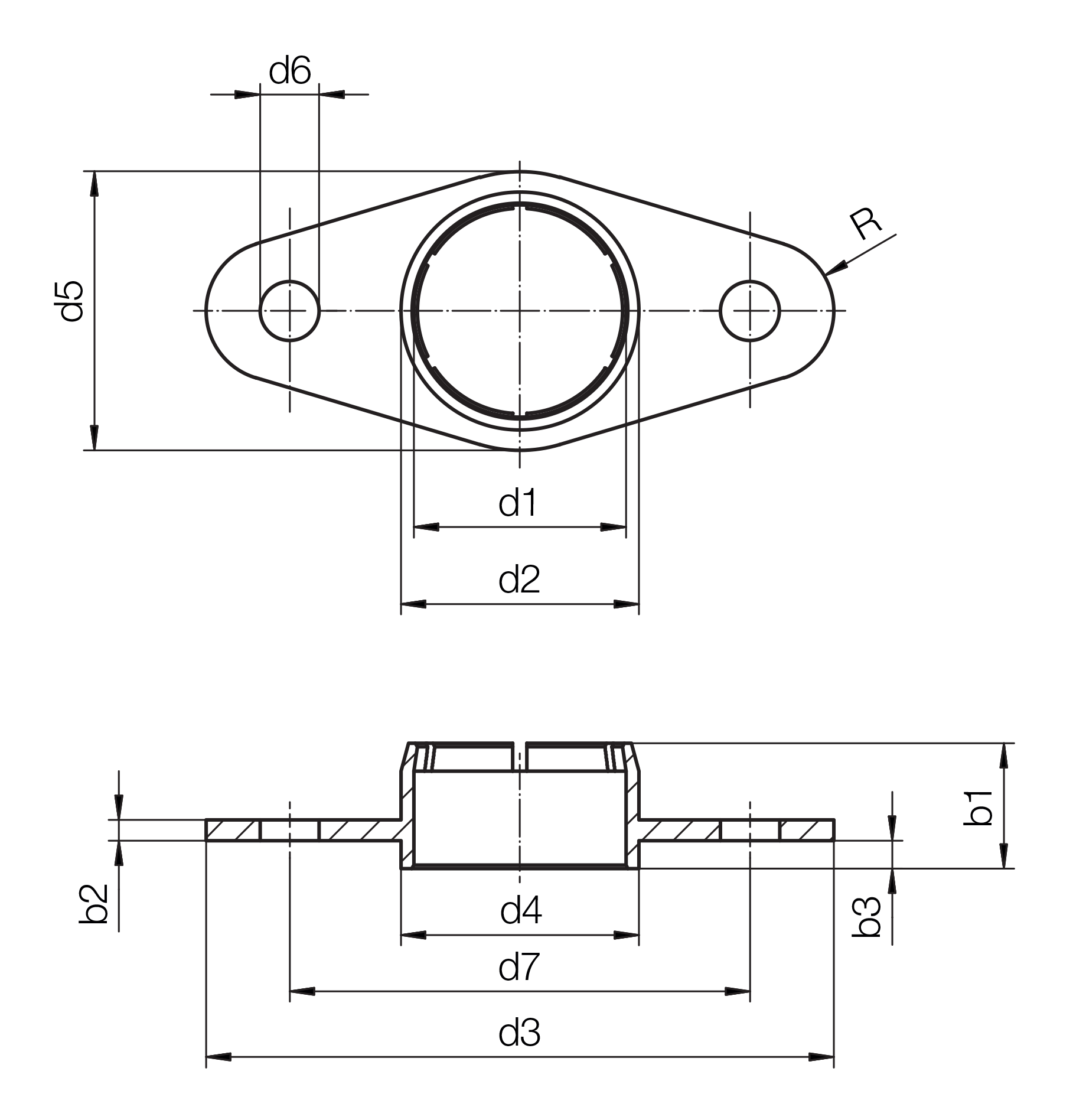 iglidur® J, bucha flangeada de dois furos com pré-carga, mm drawing