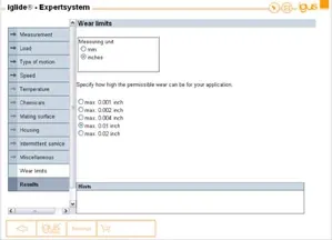 Wear limits within the Expert System