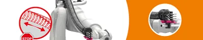 TR.P zeigt einen Energieführungsschlauch an einem Roboterarm mit Stopp-Symbol und Detailansicht.