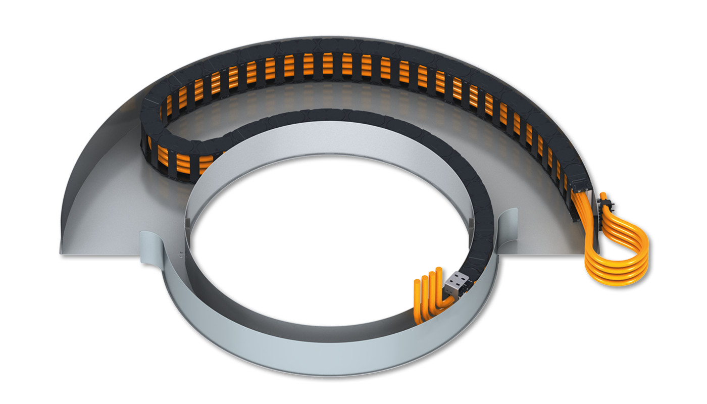 Reverse Bend Radius rotating energy supply
