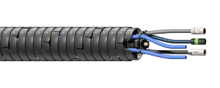 triflex R readychain mit Kabelschlauch und angeschlossenen Leitungen.