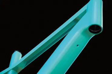 Bicycle frame from below with a view under the top tube