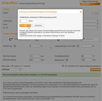 chainflex® calculatrice de durée de vie