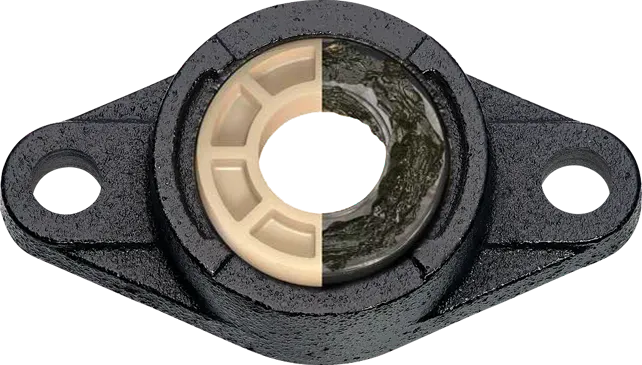 Flange mounted bearing with plastic spherical insert bearing