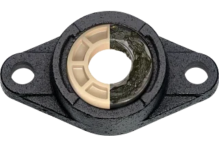 Flange mounted bearing with plastic spherical insert bearing