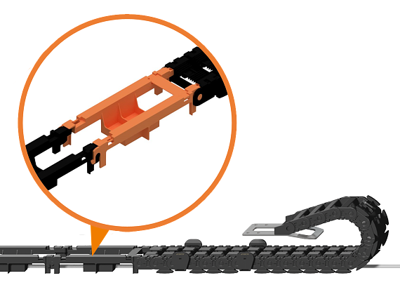 Slide profile AG5.Rail-cable chain without trough for intralogistics & crane