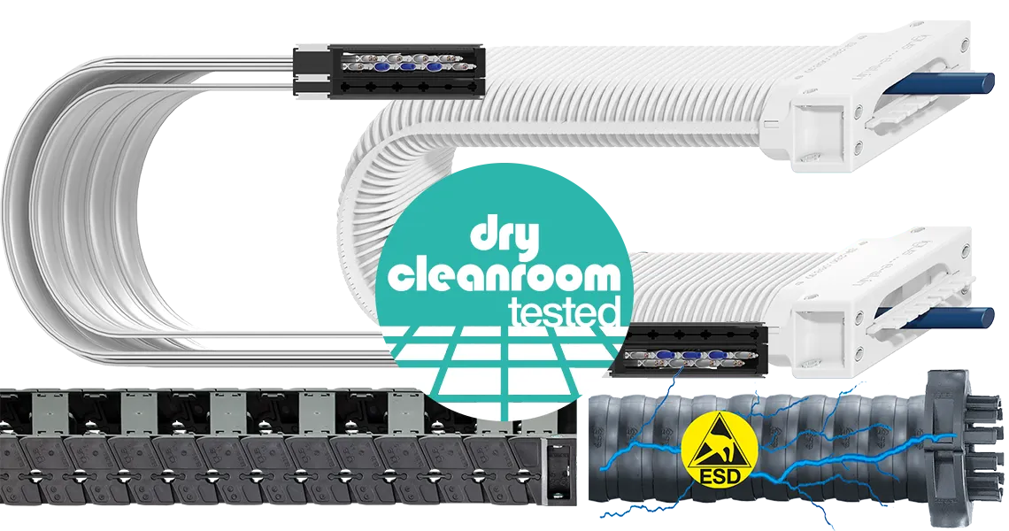 Certified cable guide systems for the dry cleanroom