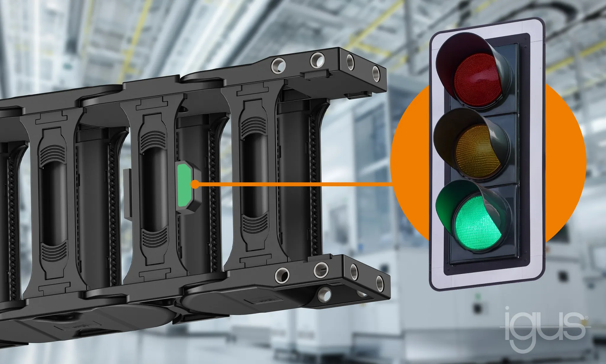 Der Zustandsindikator EC.WLC zeigt mithilfe eines Ampelsystems die Lebensdauer der Energiekette an