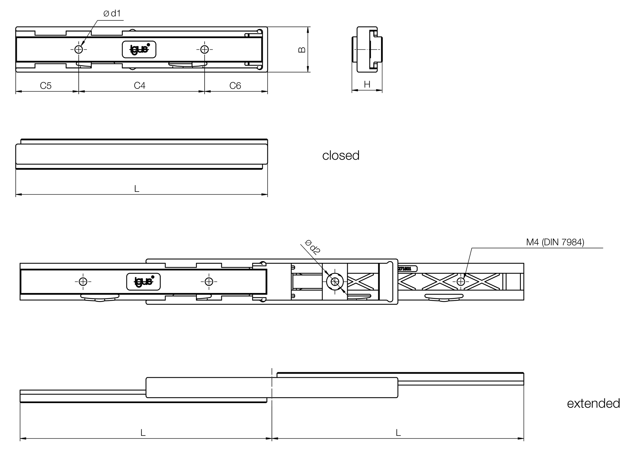 Tige télescopique en polymère solide NTP27 d'igus