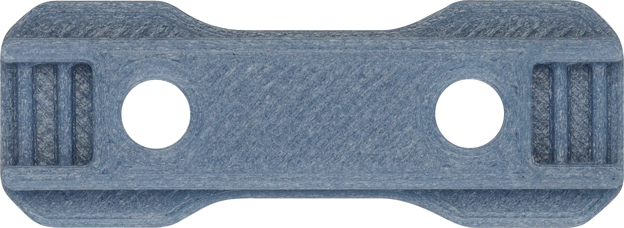 Maßgefertigtes Bauteil aus blau-grauem iglidur A350 Filament, das im FDM-Verfahren gefertigt wurde.