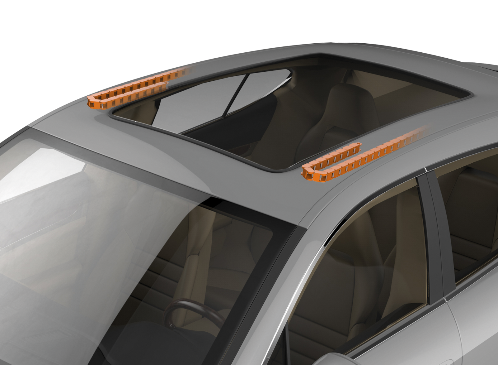 Chaîne porte-câbles dans un toit ouvrant coulissant