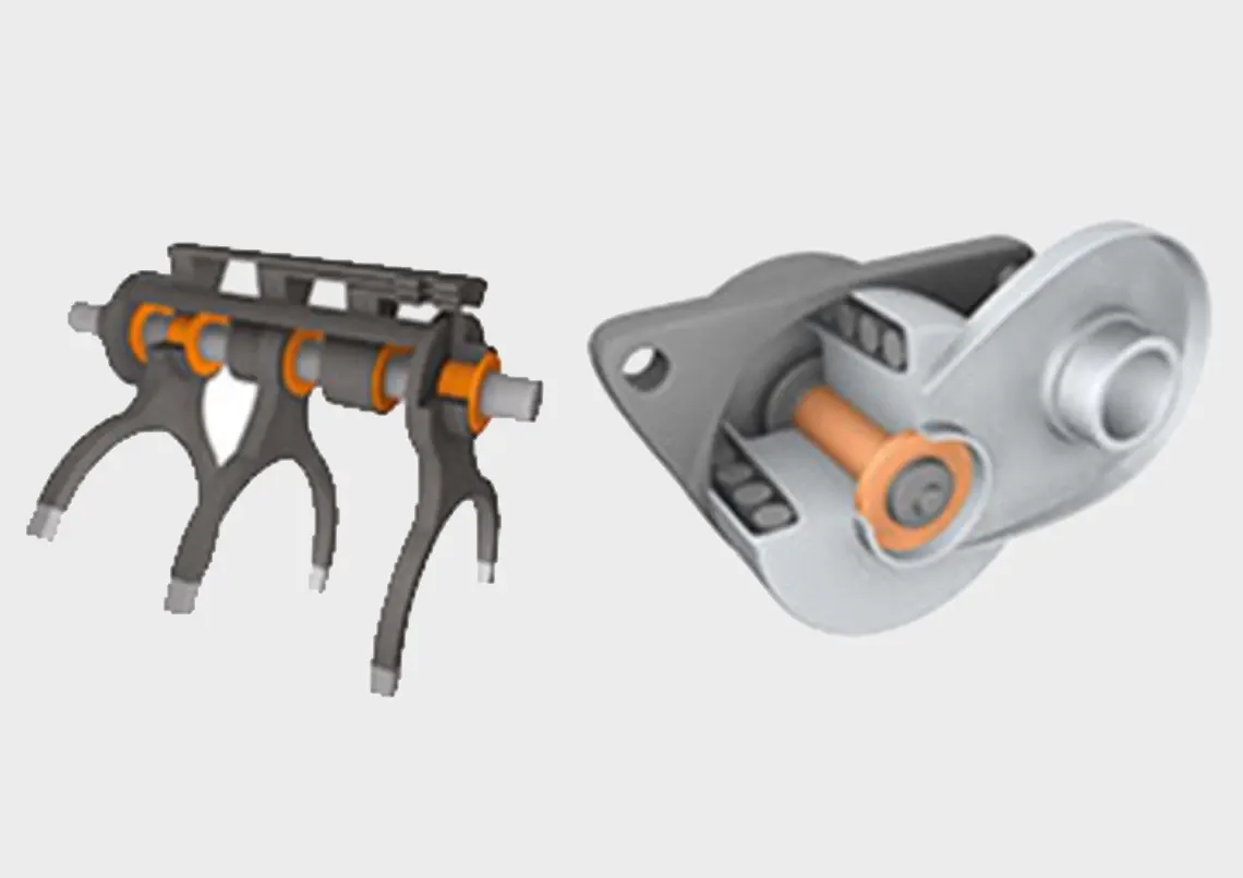 Rodamientos lisos en actuadores de engranajes y tensores de correa