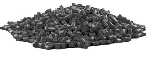 Granulat Werkstoff in Form schwarzer Kunststoffgranulate.