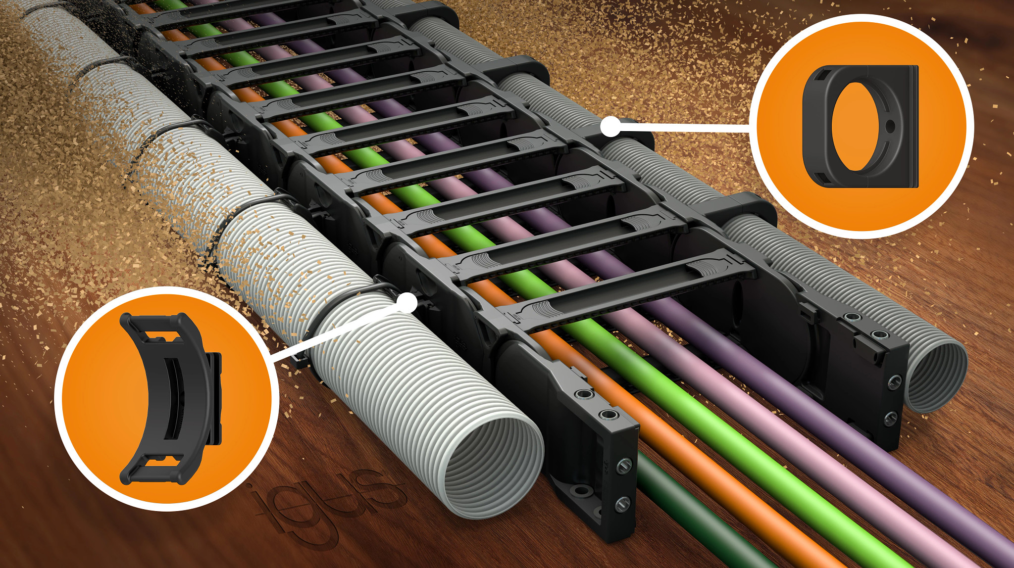 A new hose clamp and special side sections ensure quick and easy installation of corrugated tubes and hoses