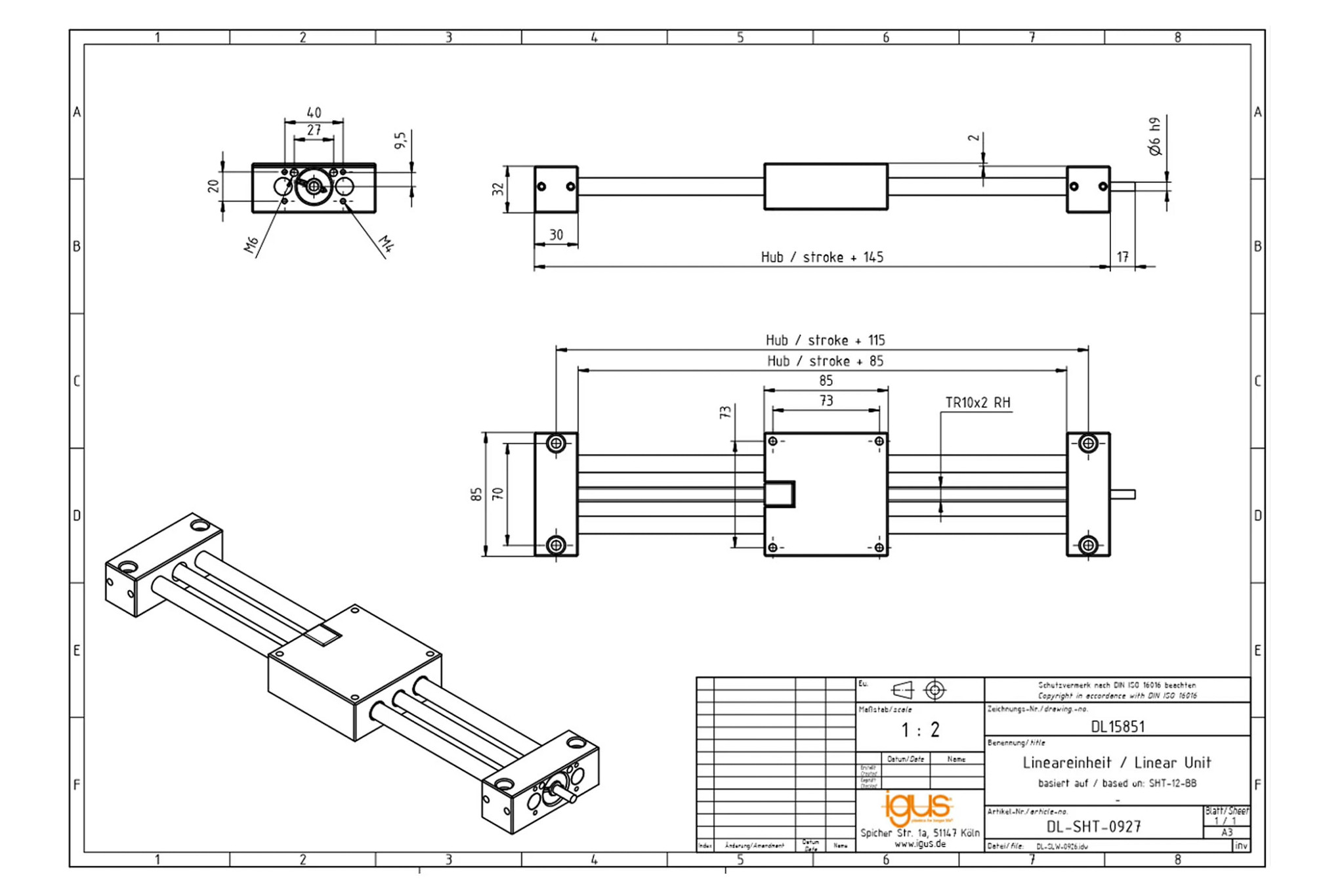 drylin® SHT-12 linear module with trapezoidal thread