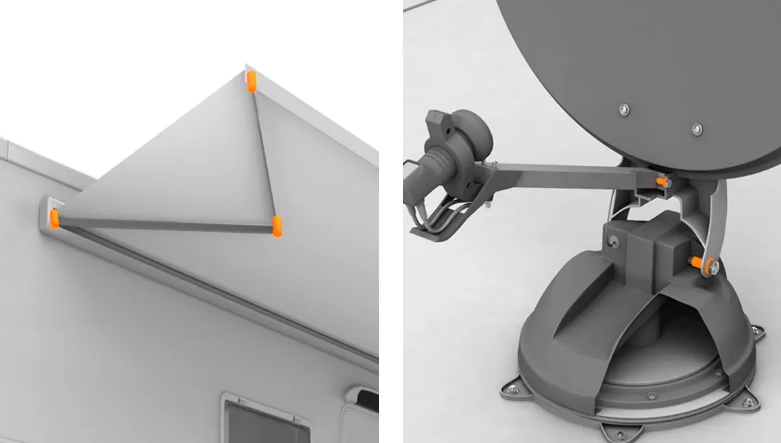 Plain bearing in awning and satellite dish