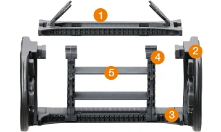 The components of an energy chain are crossbar, side link, separator and shelf