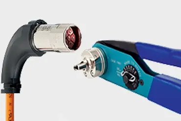 Crimping tools, pneumatic crimp tools, battery crimp tools, positioning inserts