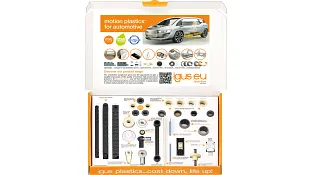 Sample box for the automotive industry opened, showing the products inside