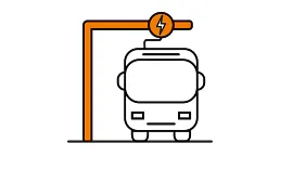 Piktogramm mit E-Bus an einer Überkopf-E-Ladestation