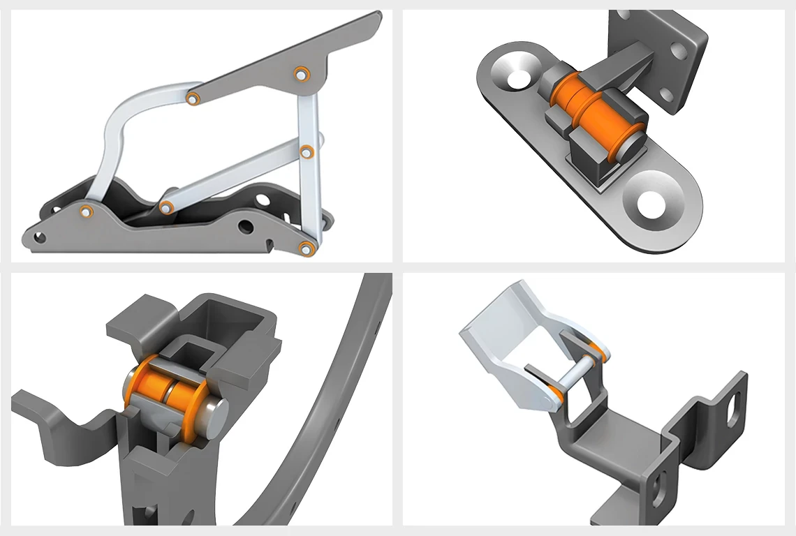 Plain bearings in hinges