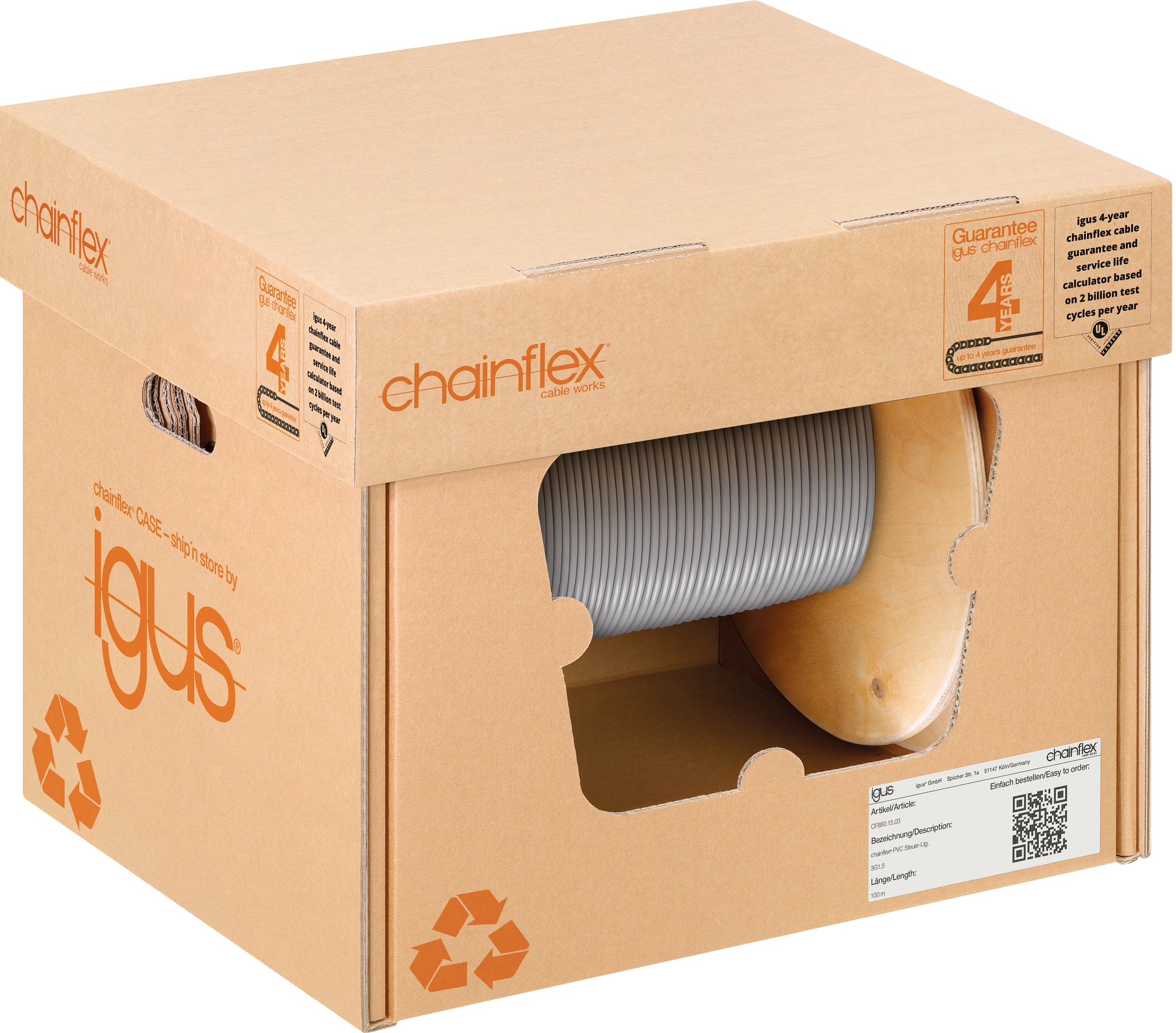 イグス チェーンフレックス可動専用ケーブル 100m CF30.15.04-100M