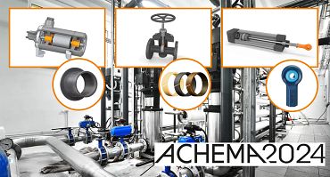 Fluidtechnik-Anwendungen mit igus Produkten und Achema24-Logo