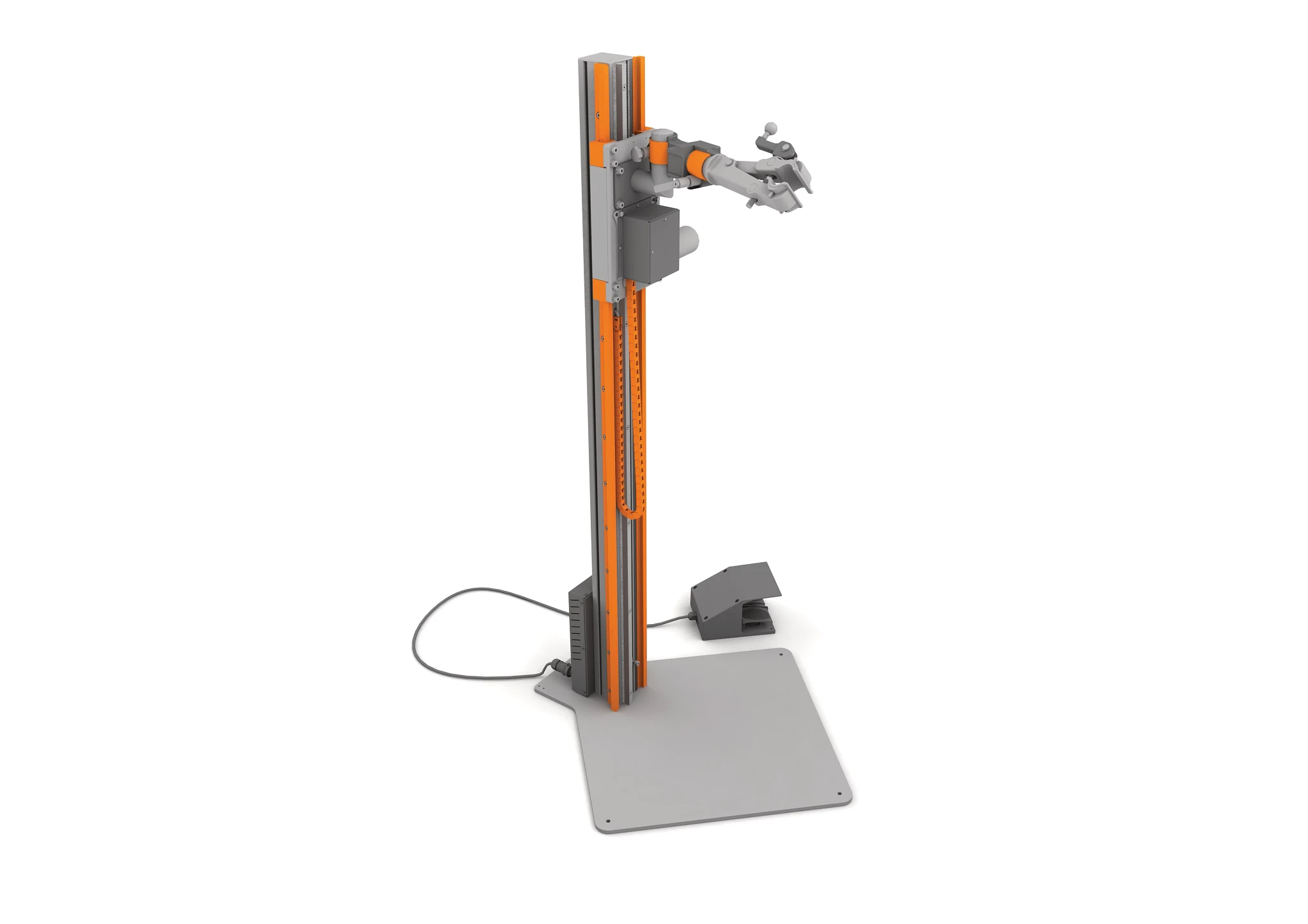 Soporte de reparación de bicicletas con guías lineales drylin y una cadena portacables igus