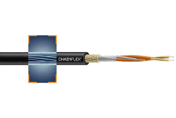 An internal view of a chainflex fiber optic cable