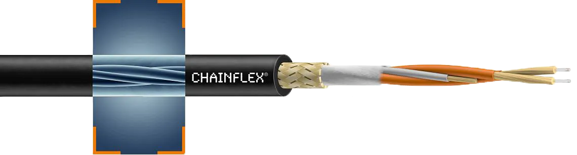 Corte estrutural mostrando núcleo, casca e revestimento de um cabo de fibra óptica