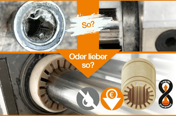 Schmutziges Linearlager auf Welle gegn sauberes igus Lager auf Welle