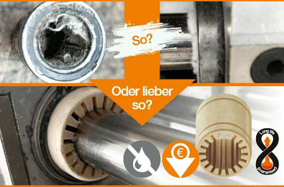 Schmutziges Linearlager auf Welle gegn sauberes igus Lager auf Welle